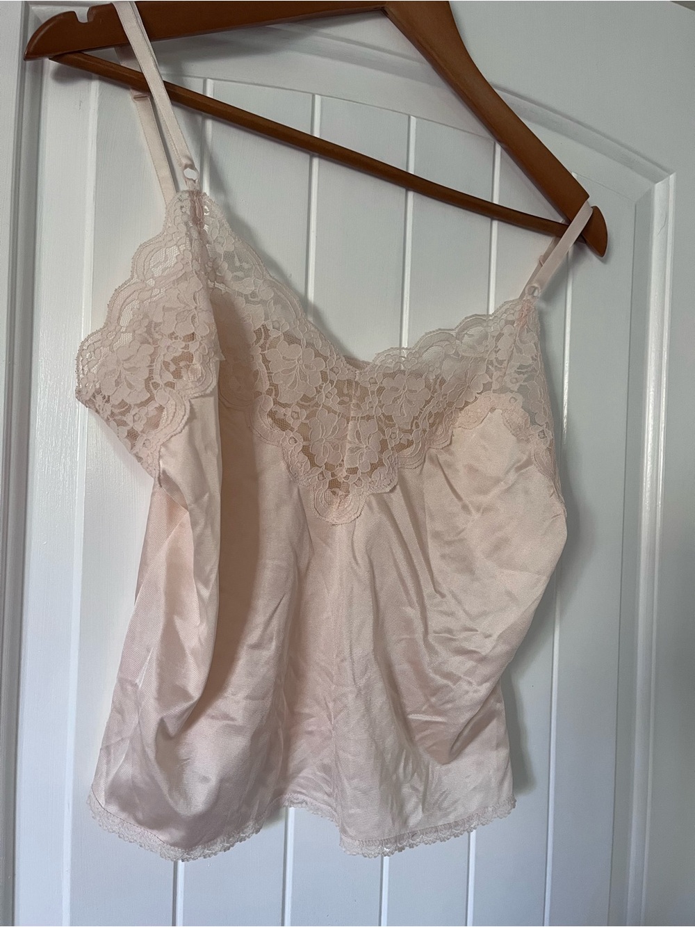 Vintage INT Ladies Garment Workers Union • Lace Trim Satin Camisole - Blush Pink